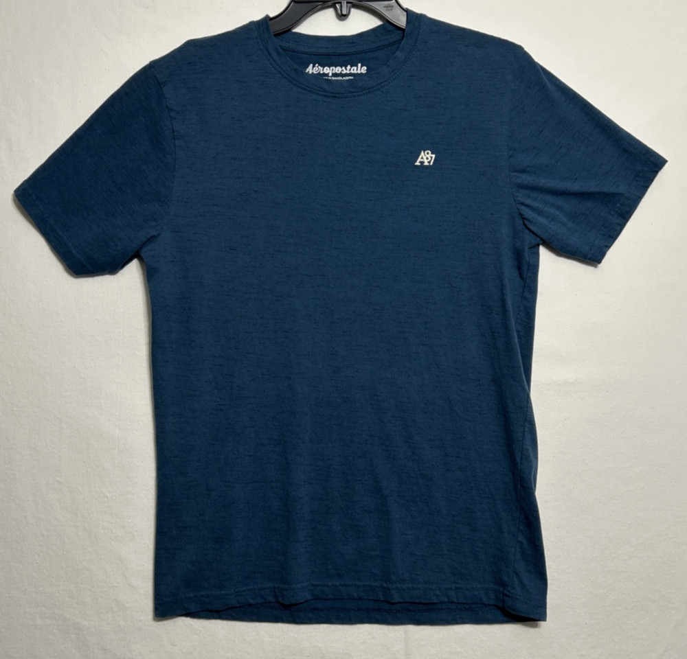 Aeropostale Men’s Short Sleeve Blue Heathered T-Shirt w Embroidered Logo Size M