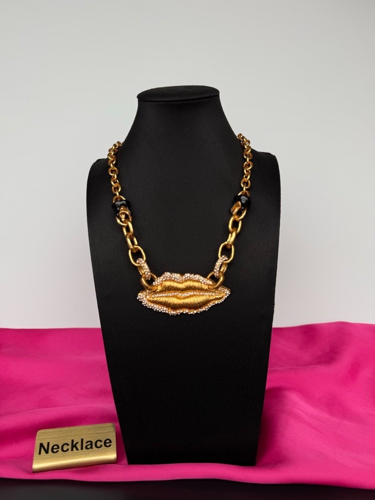 Schiaparelli Charm Brass Mouth Necklace With Box and Dust Bag