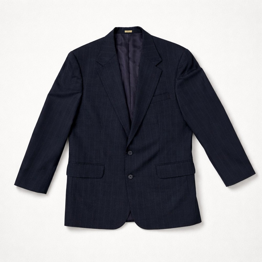 Men's Oscar De La Renta Navy Wool Pinstripe Suit Sz 42R coat / W36 Pants