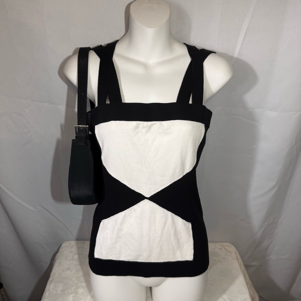 Cache Black & White Knit Tank Top Adjustable Straps Size M