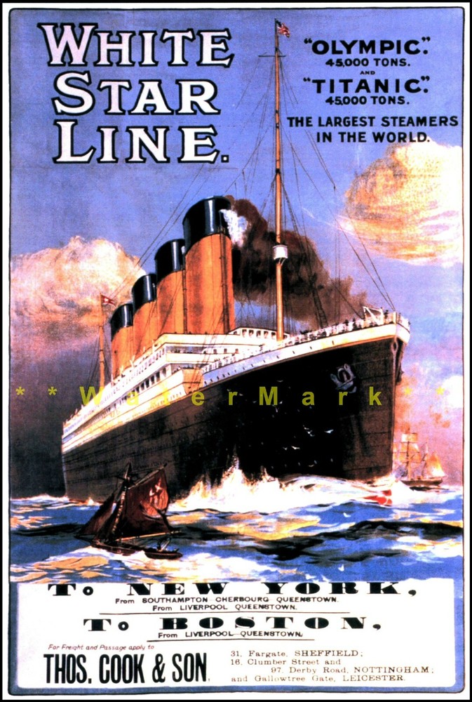White Star Line 1910 The Largest Steamers Vintage Poster Print Retro Style Art