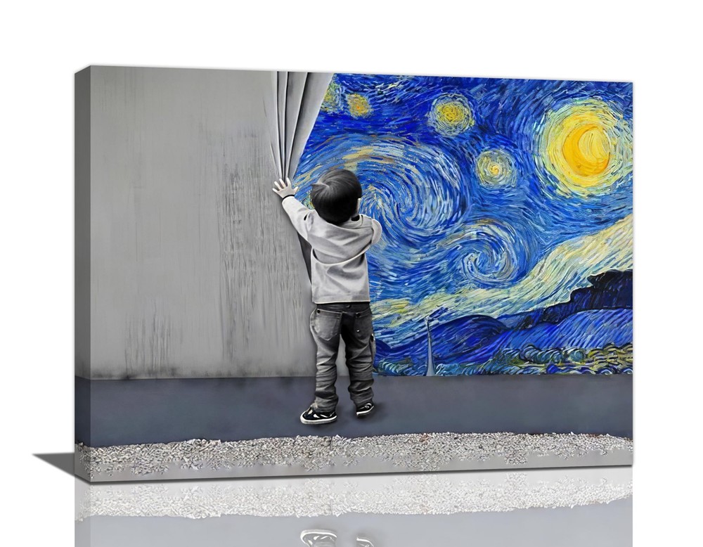 Banksy Wall Art Boys Starry Night Street Graffiti Pictures Wall Decor Canvas ...