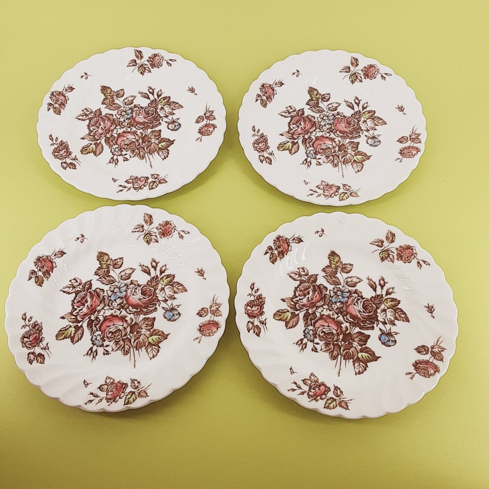 Johnson Bros-Devon Sprays-Bread & Butter Plates-brown/pink floral-Set of 4