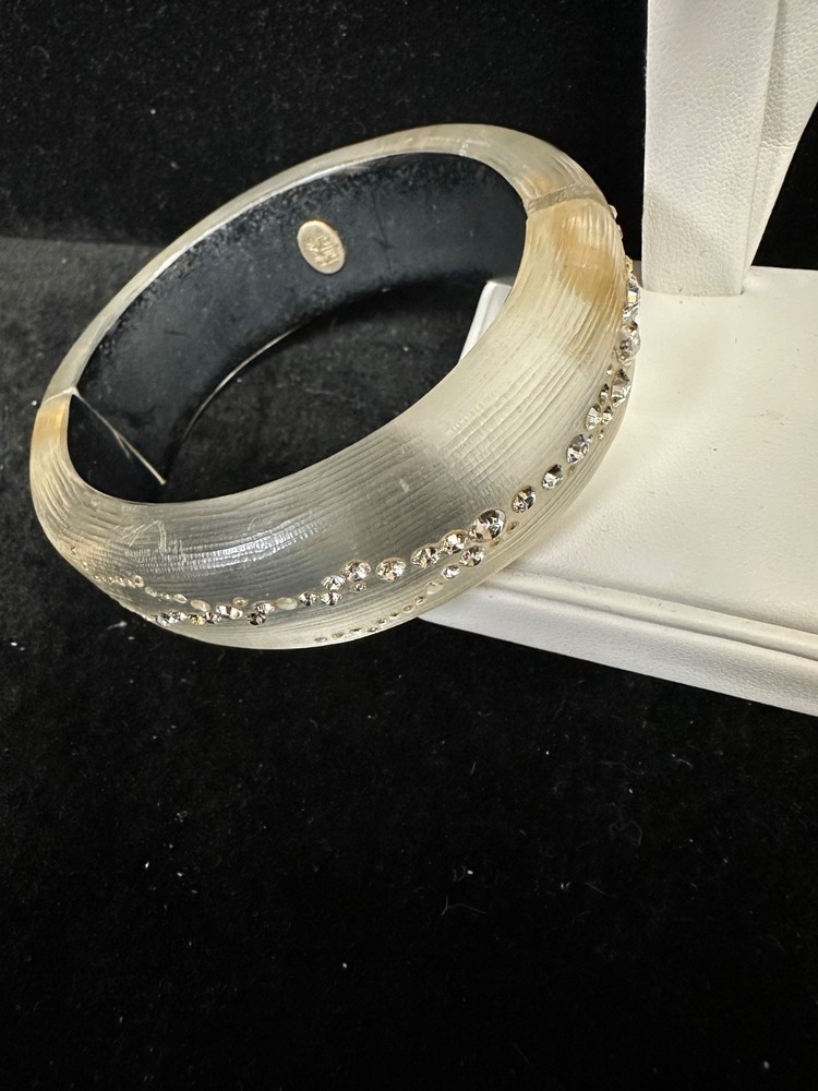 Alexis Bittar Gray Lucite Crystal Hinged Bangle Bracelet .75