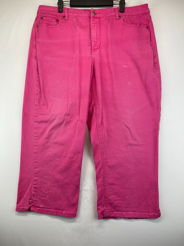 Coldwater Creek Denim Capri Pants - Womens Size 16 - Hot Pink - Stained (3099)