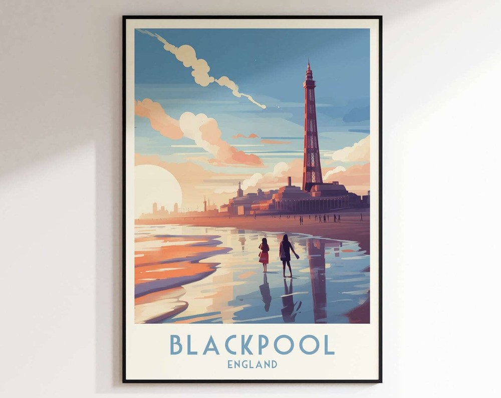 Blackpool Travel Print Englan Print United Kingdom Home Decor Wall Art Wedding