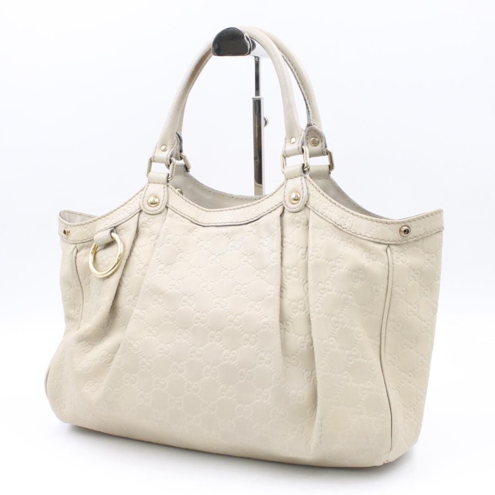 GUCCI Shima Leather Tote Bag in White G0404622 Authentic