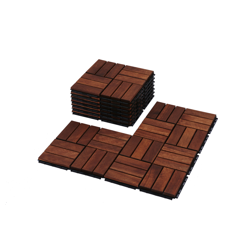 Acacia wood interlocking deck tiles in square grid pattern for hardwood flooring  -image
