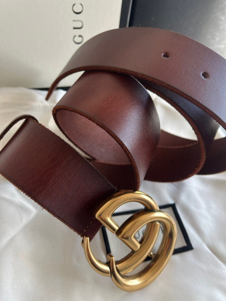 Gucci GG Buckle Brown Leather Belt Size 105 cm for Women 36/38 Waist with Box