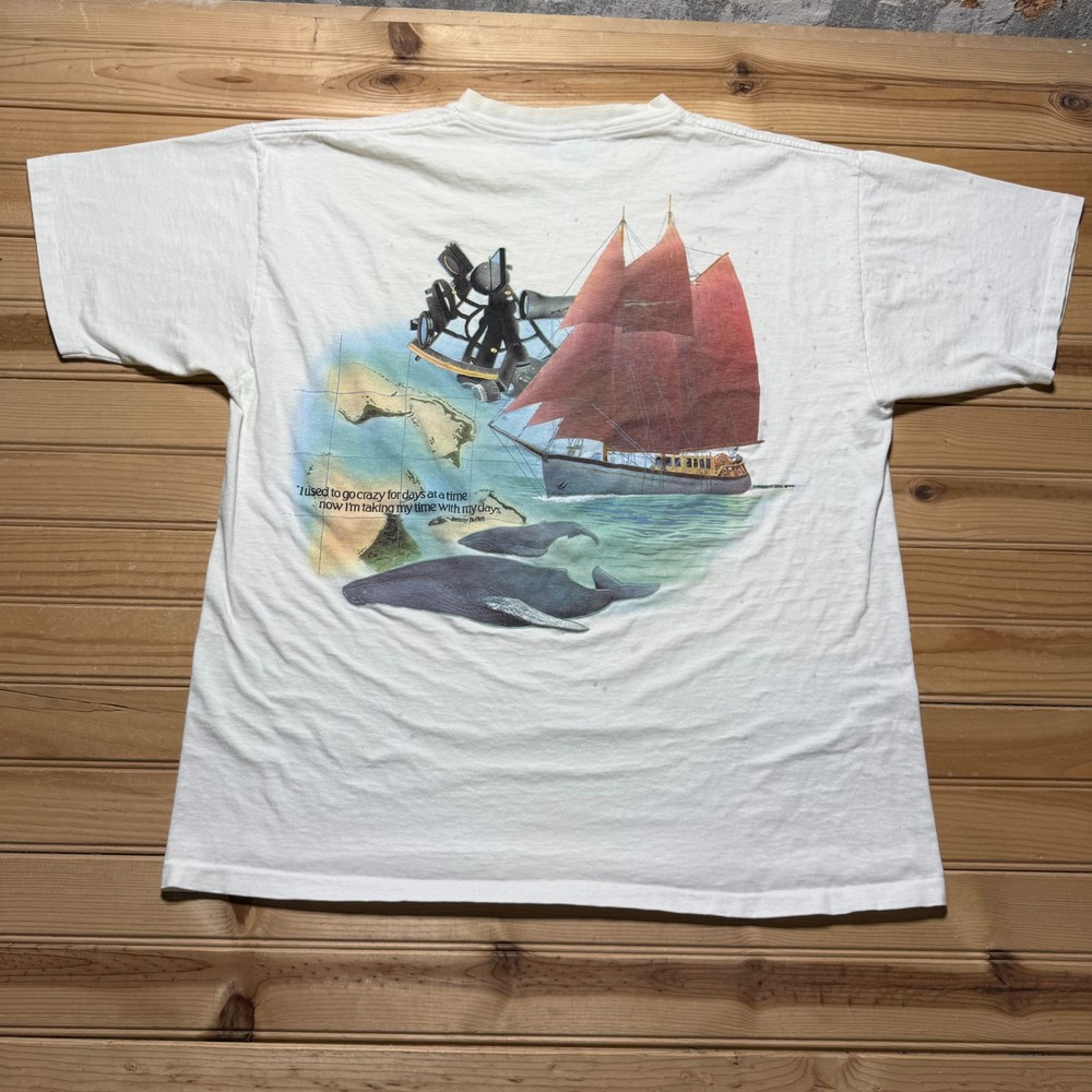 Vintage 1987 Caribbean Soul Sailboat Whale Nautical Ocean Graphic T-Shirt - XL