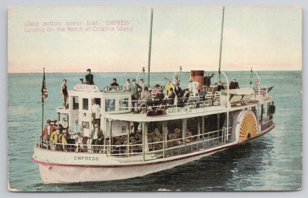 EMPRESS Glass Bottom Power Boat Catalina Island CA Postcard c1910s