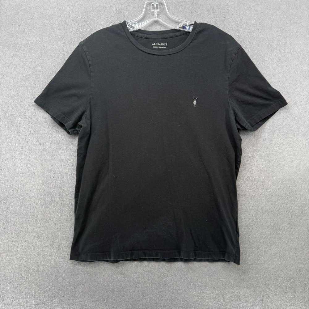 AllSaints T-Shirt Mens Large Tonic Crew Neck Black Ramskull Logo Cotton