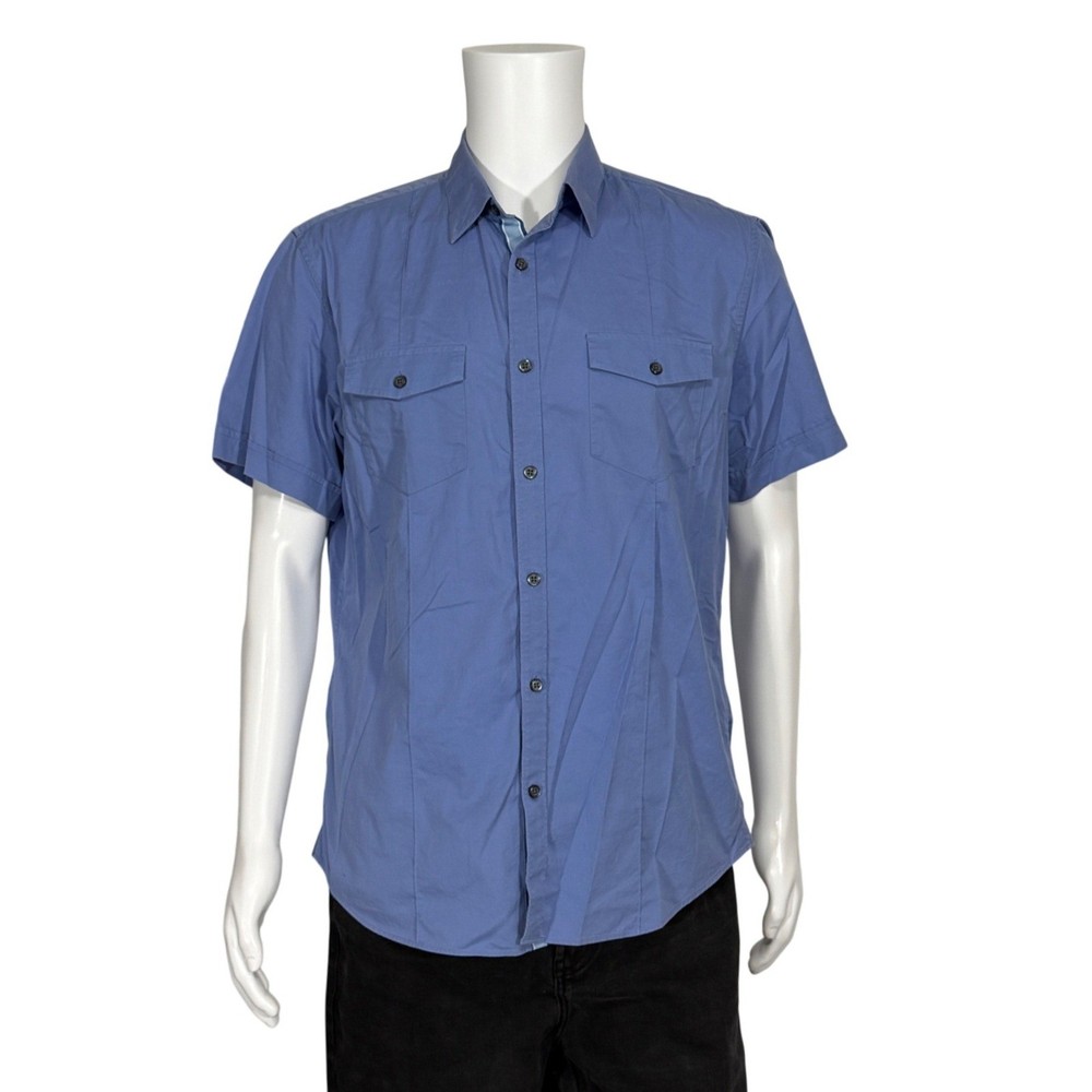 Banana Republic Mens Blue Short Sleeve Button Down Shirt Stretch Cotton Large