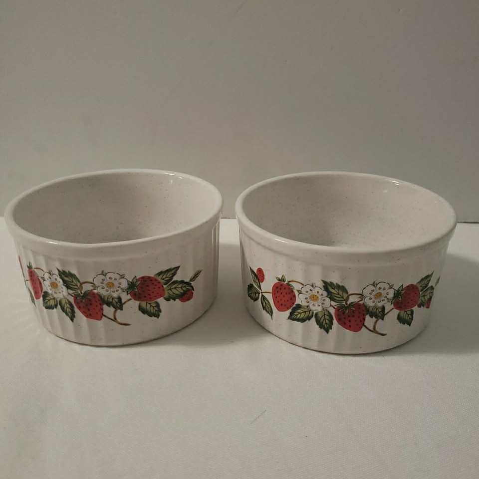 Vintage Sheffield Strawberries  n Cream Ramekin Dish Bowl Japan Lot of 2