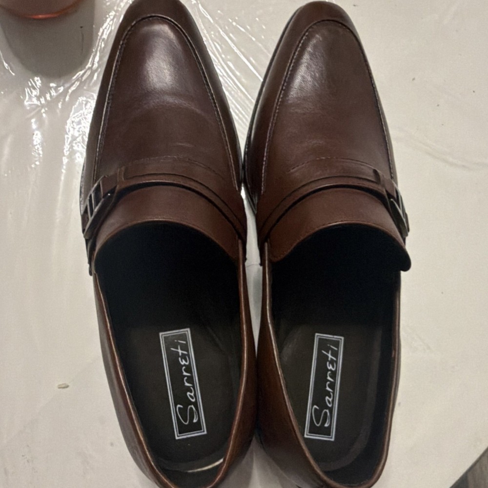 Sarret Men's Brown Leather Monk Strap Dress Shoes Pointed Toe Buckle Size 8