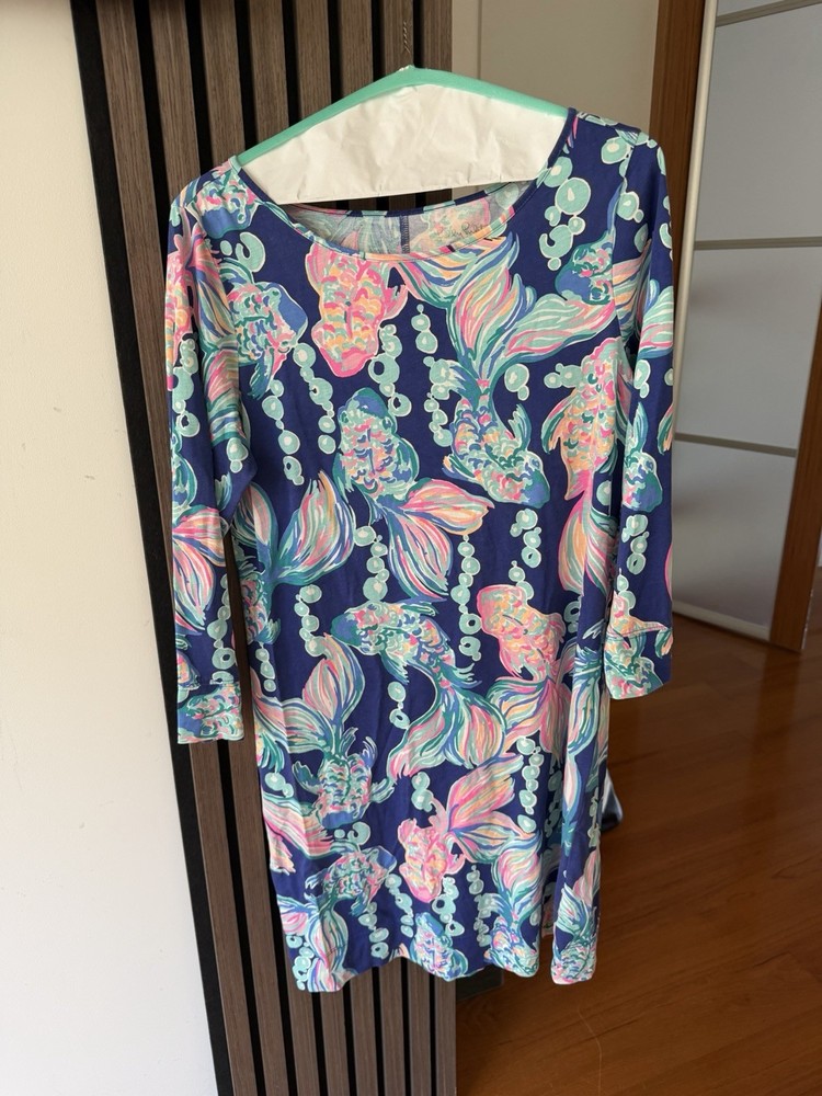 Lilly Pulitzer Women's Shift Dress Fish Print Multicolor 100% Pima Cotton Medium