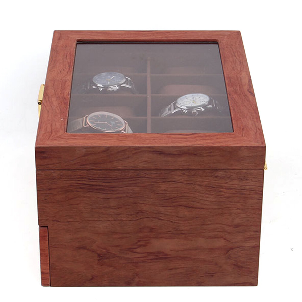 20-Slot Wooden Organizer Jewelry & Watches Display Case Storage Box with Drawer
