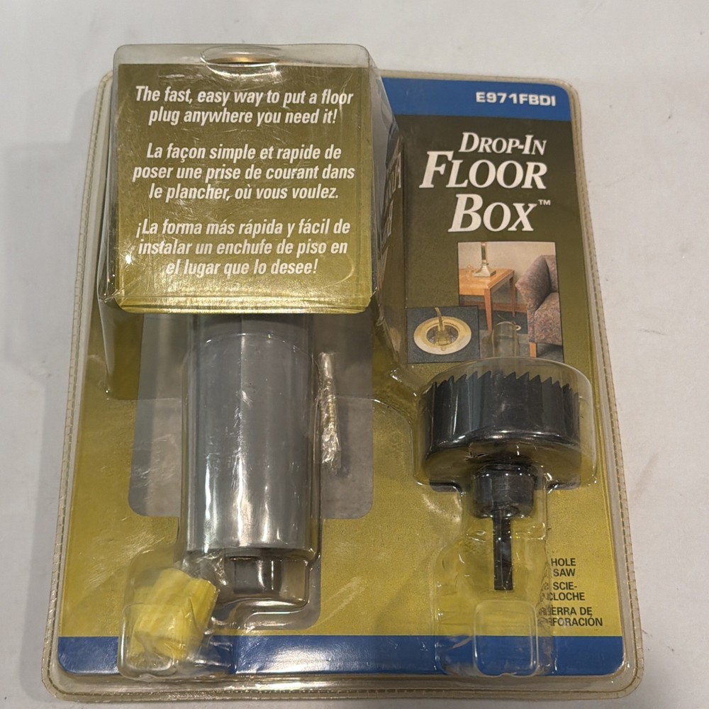 Carlon Drop-In Floor Box Kit E971FBDI Brass Cover Electrical Outlet UL Home New