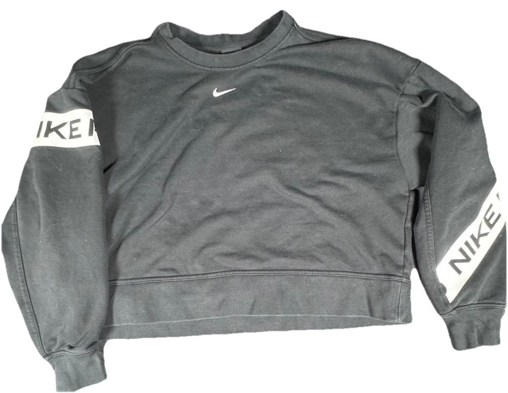 Nike Pro Black Center Swoosh Crewneck Sweatshirt Womens Medium