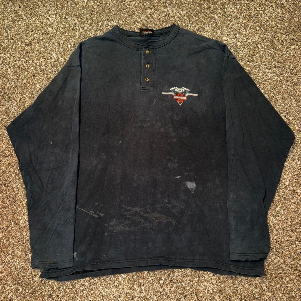 Harley Davidson Grand Canyon Henley Long Sleeve Shirt Faded Black Mens XL