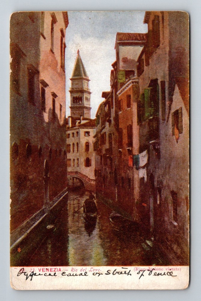 Italy- Venice Canal Scene Gondola & Canal Homes Postal Souvenir Vintage Postcard