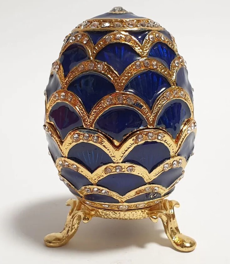 Faberge Egg style, Swarovski Crystals, Enameled Metal Egg, Handmade Jewelry Box