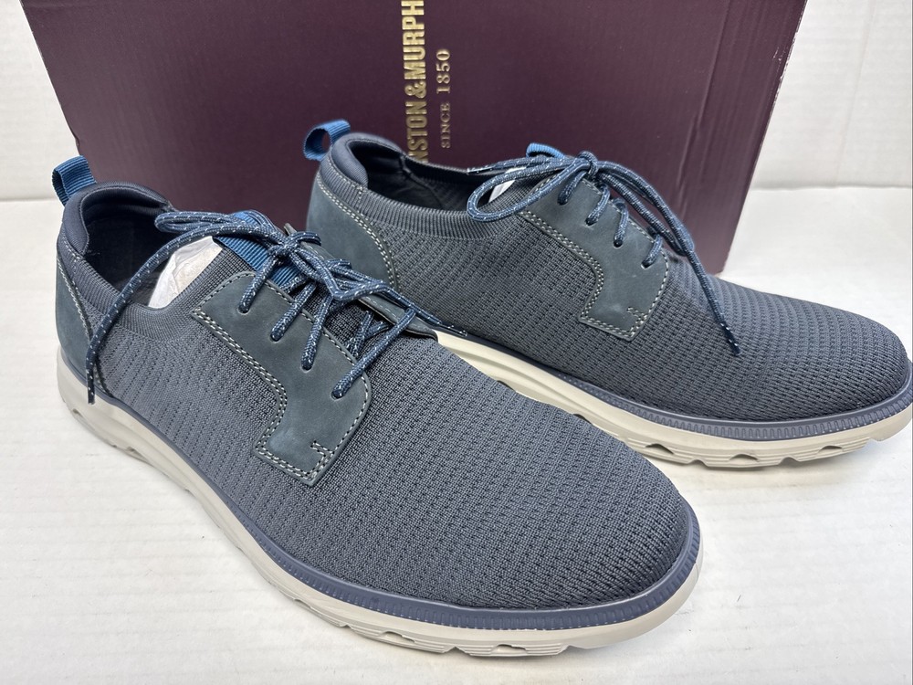 Johnston & Murphy Jenkins Plain Toe Knit Shoe, Navy Textile/Nubuck, M 10