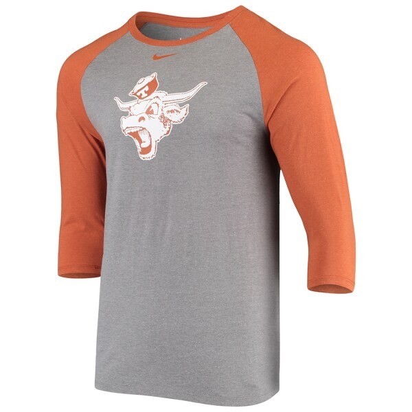 Nike Texas Longhorns Bevo Vault Logo 3/4 Raglan Tee Gray Orange Men's L NEW