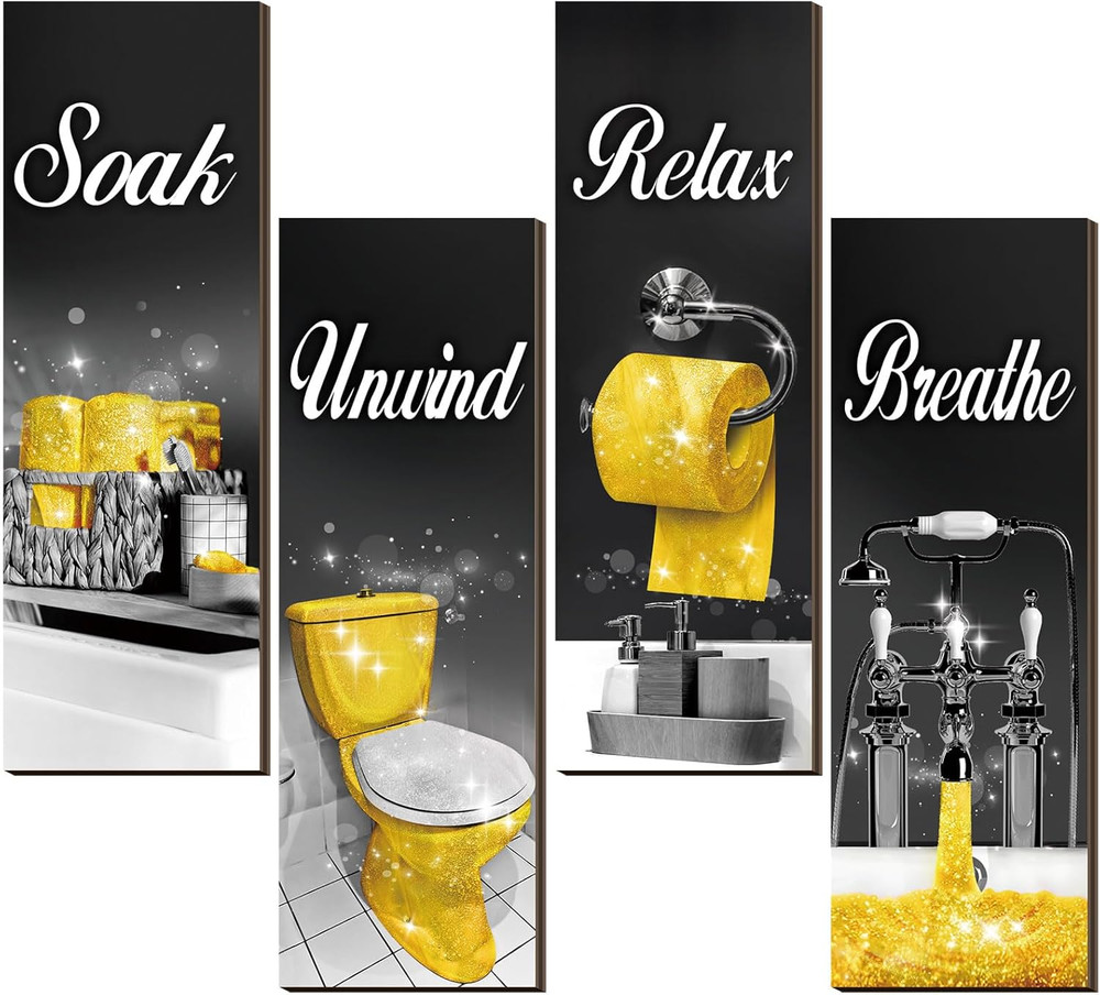 4 Pcs Bathroom Decor Wall Art Farmhouse Bathroom Pictures Wall Decor Soak Unwind