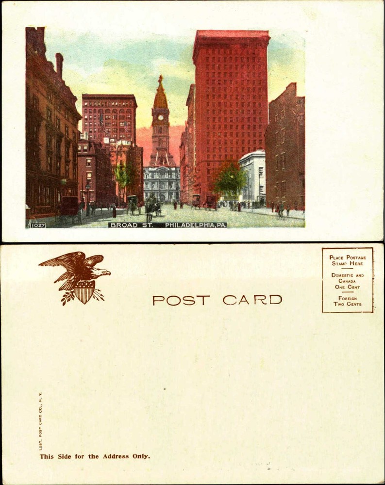 Broad Street Philadelphia PA Pennsylvania horse buggy clocktower UDB unused