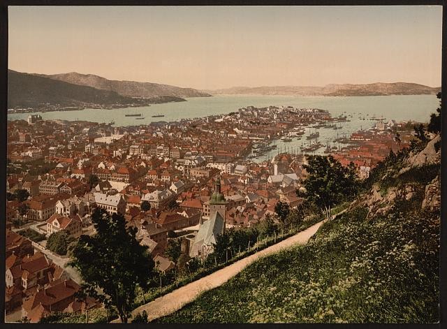 Photo:Bergen Norway 1890s General View from Fjeldveien Photochrom