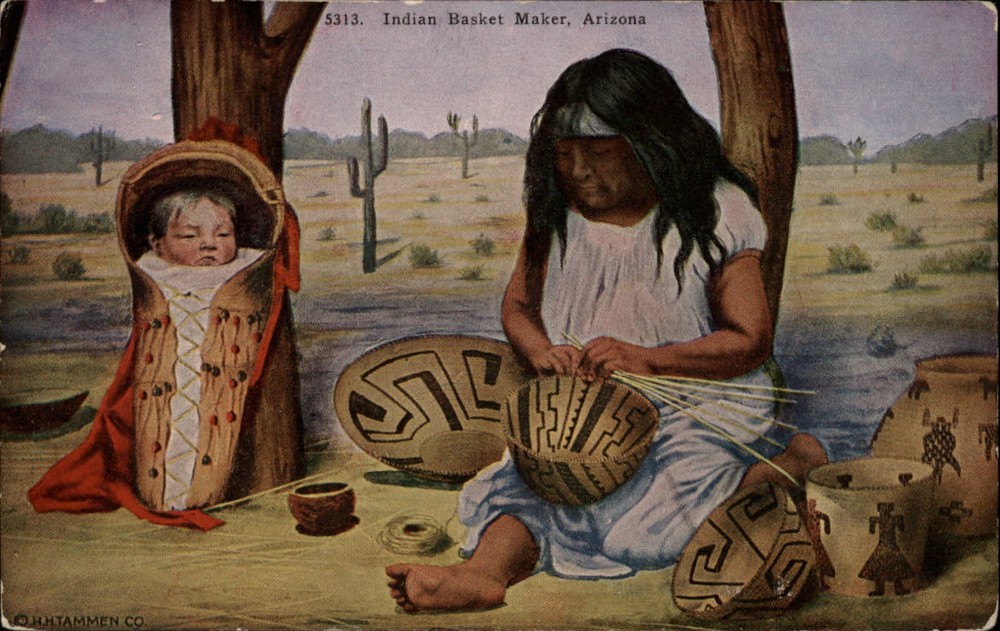 Arizona Native American basket maker papoose baby ~ unused postcard sku173
