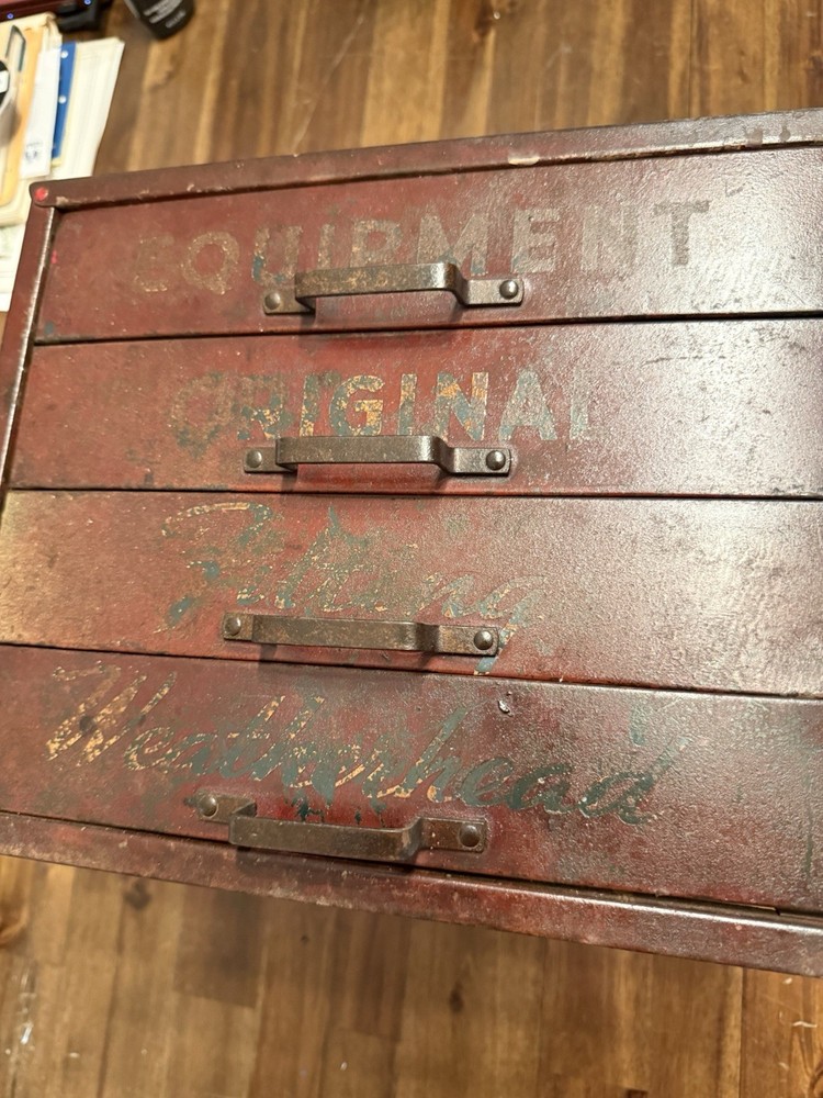 Vtg Weatherhead Original Equipment Fittings Metal 4 Drawer Store Display Cabinet