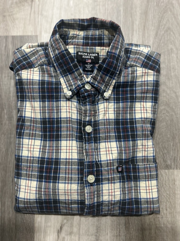 Ralph Lauren Jeans Co. Men's Plaid Cotton Button-Down Shirt Long Sleeve M