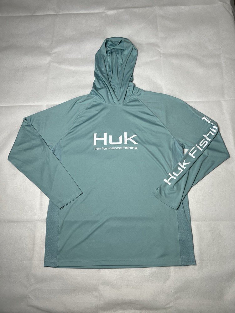HUK Shirt Mens Size Large Performance Fishing Hoodie Graphic Print Outdoor