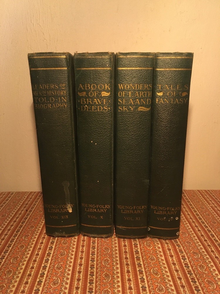 1929 Young Folks Library 4 Vol. Lot ANTIQUE ADVENTURE SCIENCE BIOGRAPHY HISTORY