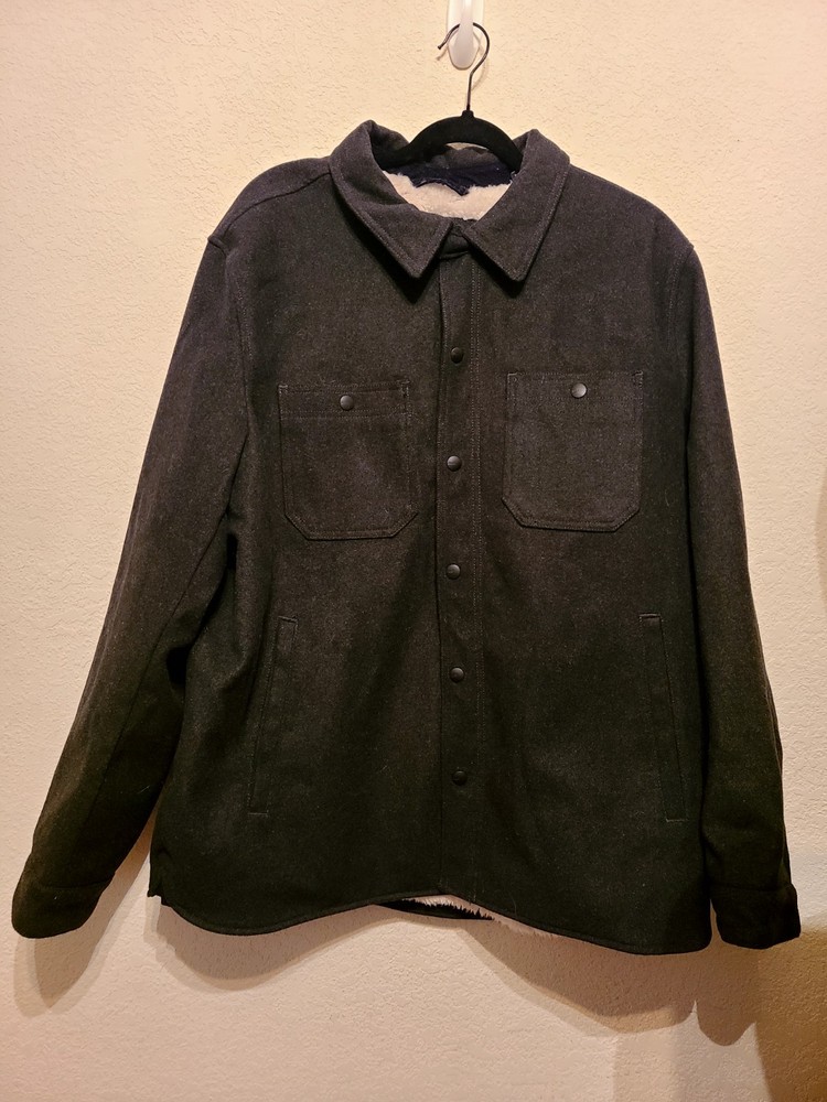GH Bass Mens XL Wool Blend Fleece Sherpa Lined Shirt Jacket Charcoal Dark Gray