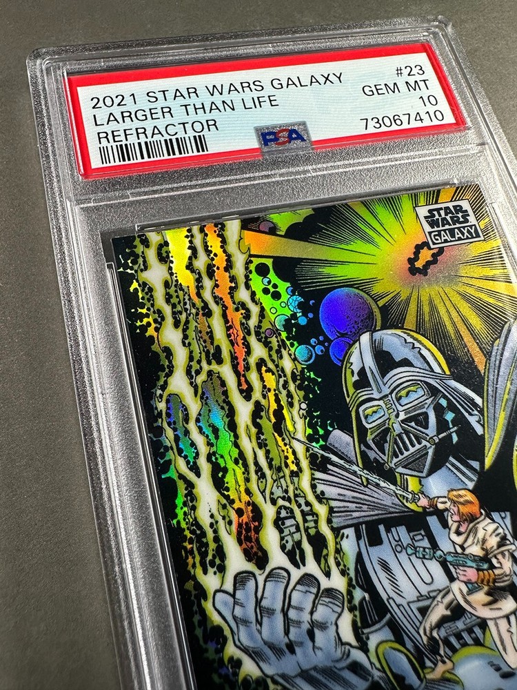(PSA 10) 2021 Star Wars Galaxy #23, “Larger Than Life” Refractor