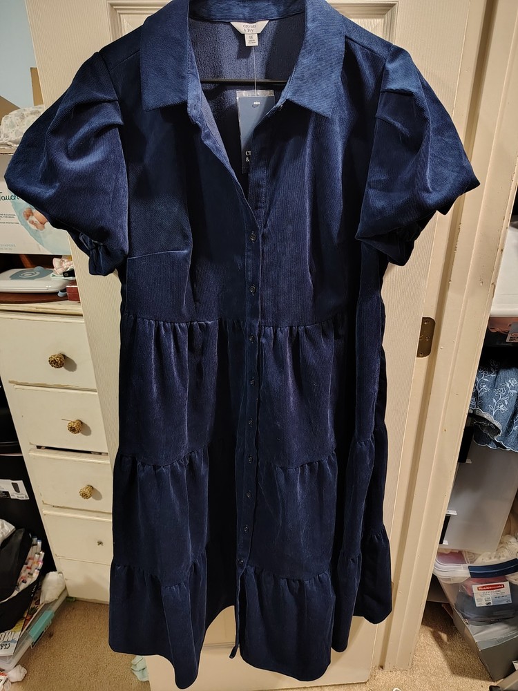 Crown & Ivy Blue Women's Corduroy Shirt Dress Size 1X