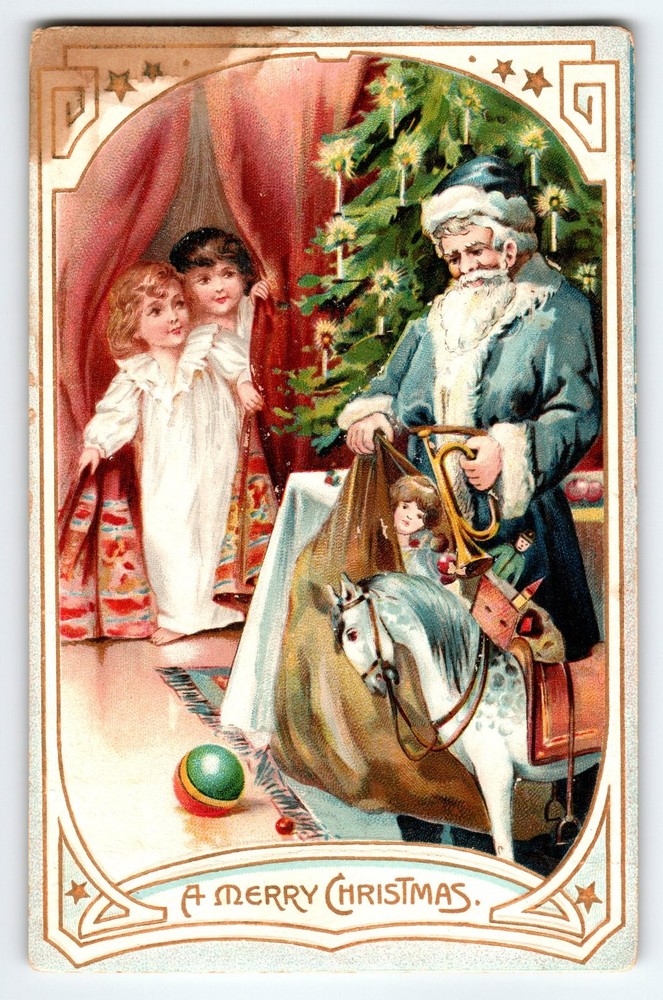 Vintage 1907 Raphael Tuck Santa Claus Christmas Postcard with Children & Tree
