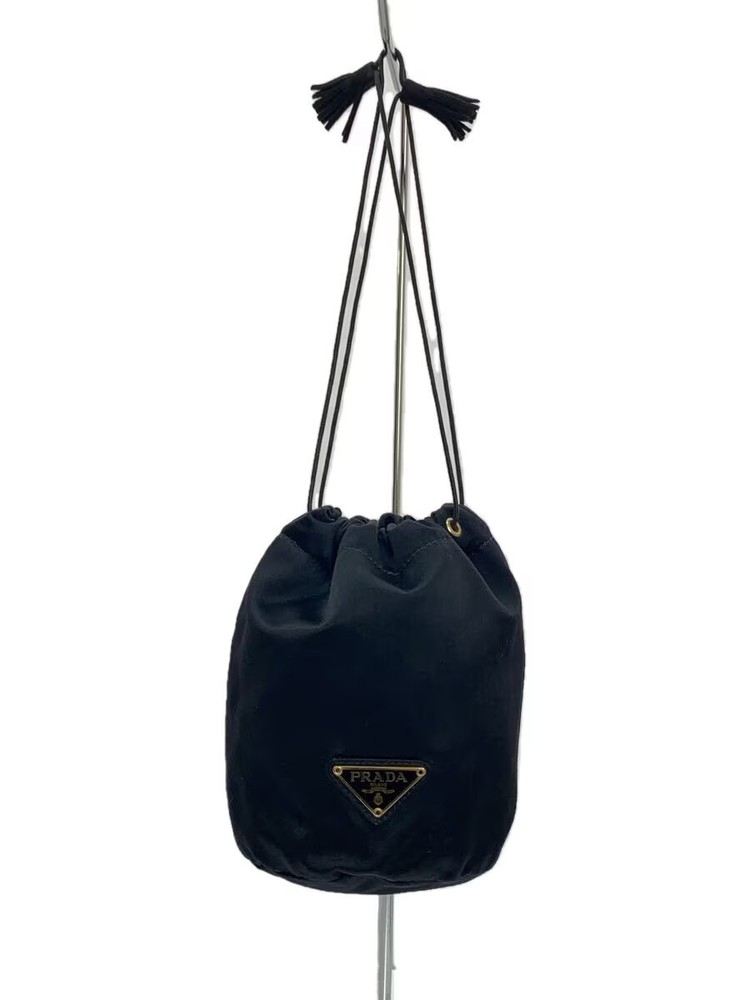 Prada Black Satin Fringe Drawstring Pouch Japan Import