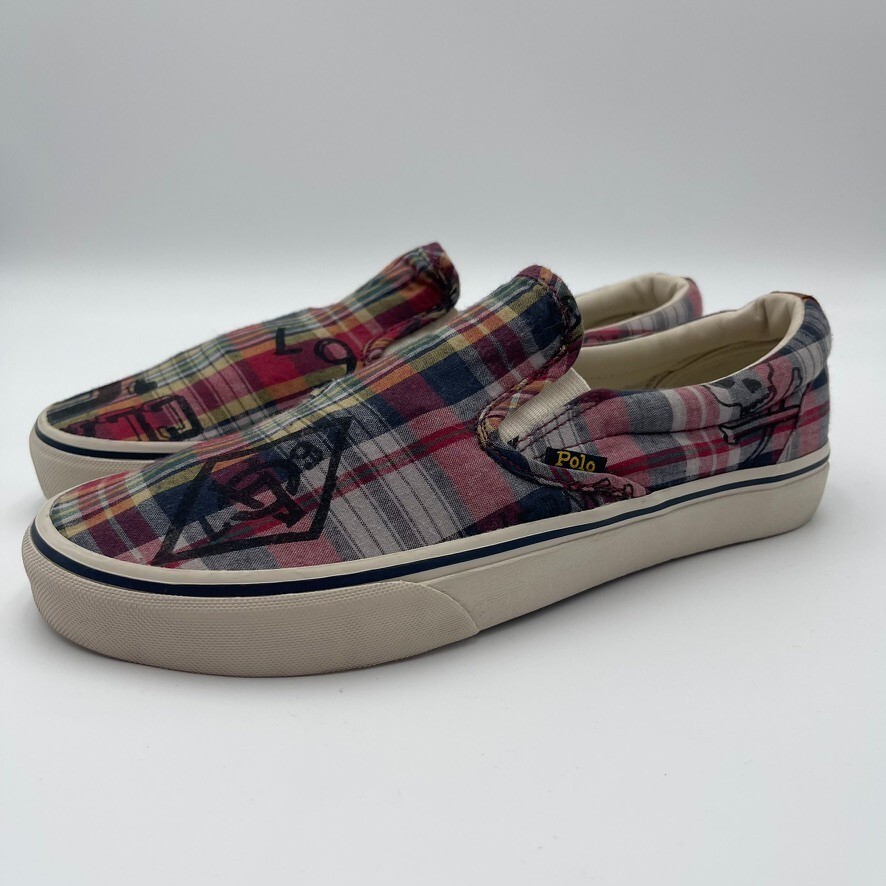 Polo Ralph Lauren Keaton Slip On Men Madras Color Plaid Size 9.5