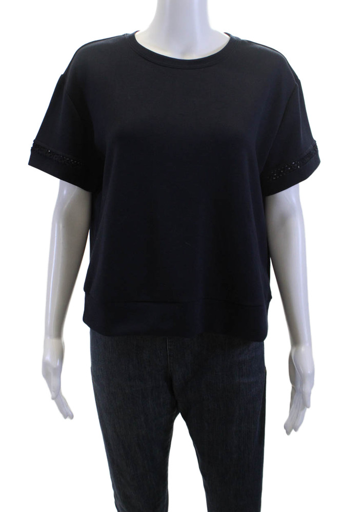 Elie Tahari Women Pullover Sweatshirts Dark Blue Crew Neck Short Sleeve Size MFree Shipping in US $100+ Orders | $6.95 Orders Below