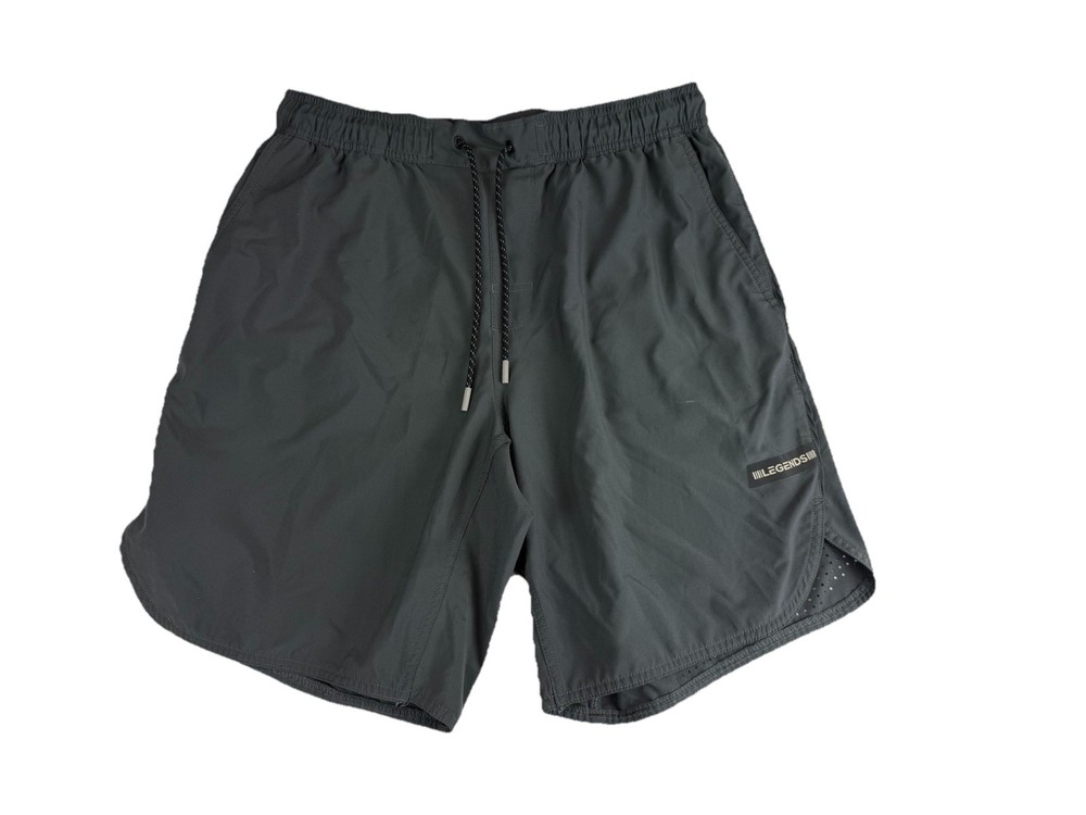 Legends Men's Gray Athletic Shorts Elastic Waist Drawstring Stretch L 7in Gym