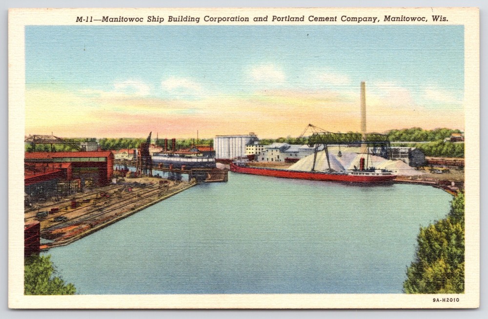 Wisconsin Manitowoc Ship Building Company Portland Cement Linen Postcard