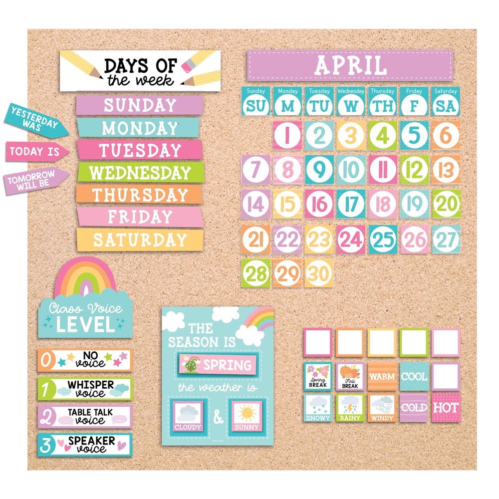 Colorful Classroom Calendar Set Bulletin Board - Bulletin Board Calendar For ...