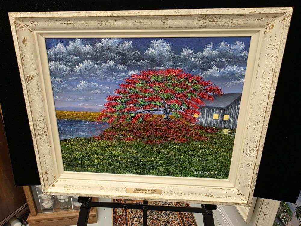 HEZEKIAH BAKER JR. SON OF HOF FLORIDA HIGHWAYMEN SIGNED  OIL PAINTING cod