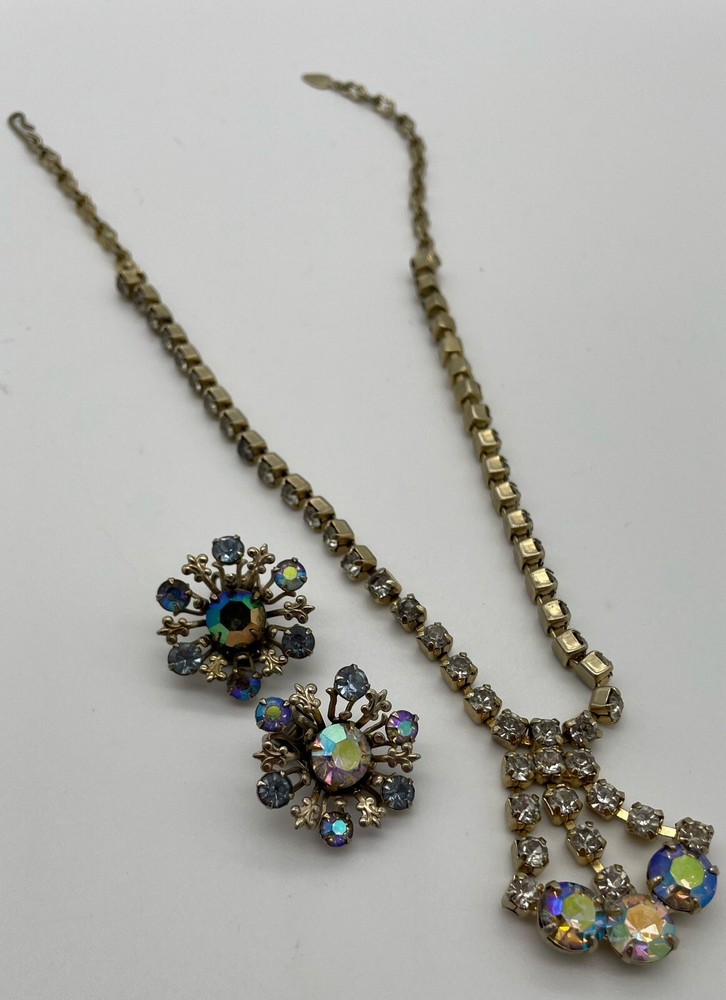 Vintage Aurora Borealis Necklace And Earrings