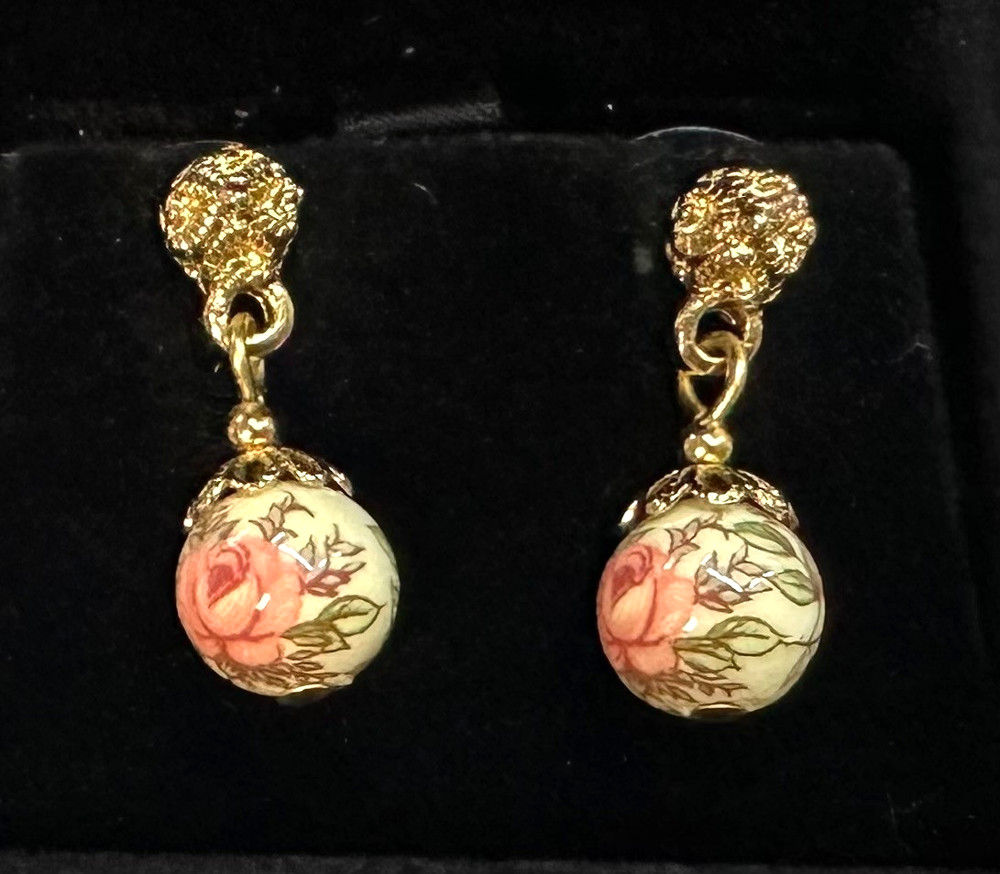 Vtg Costume Gold Tone Rose Beaded Pierced Earrings Jewelry Lot I