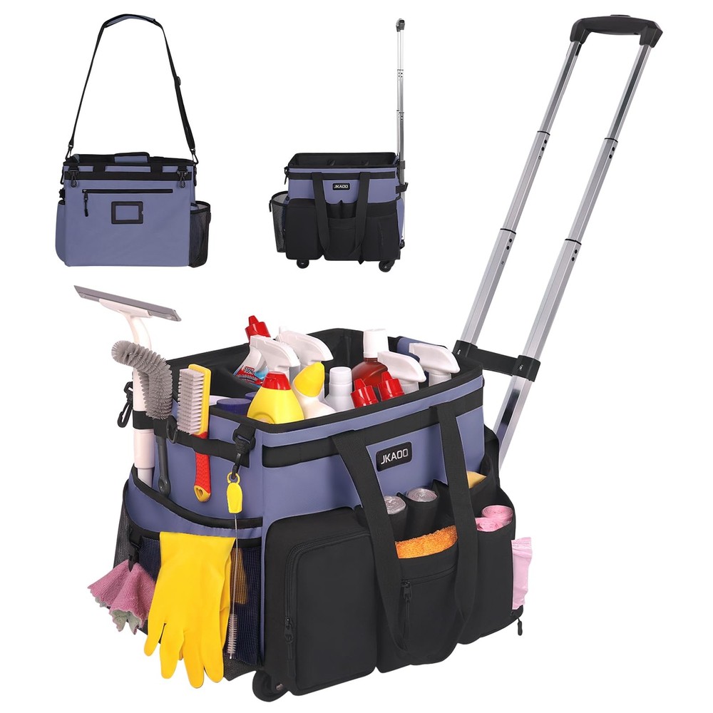 Large Rolling Cleaning Caddy Bag with Detachable Trolley, Waterproof Cleaning...